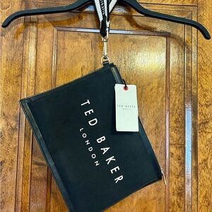 NWT Ted Baker Black Logo Zip Pouch with Strap